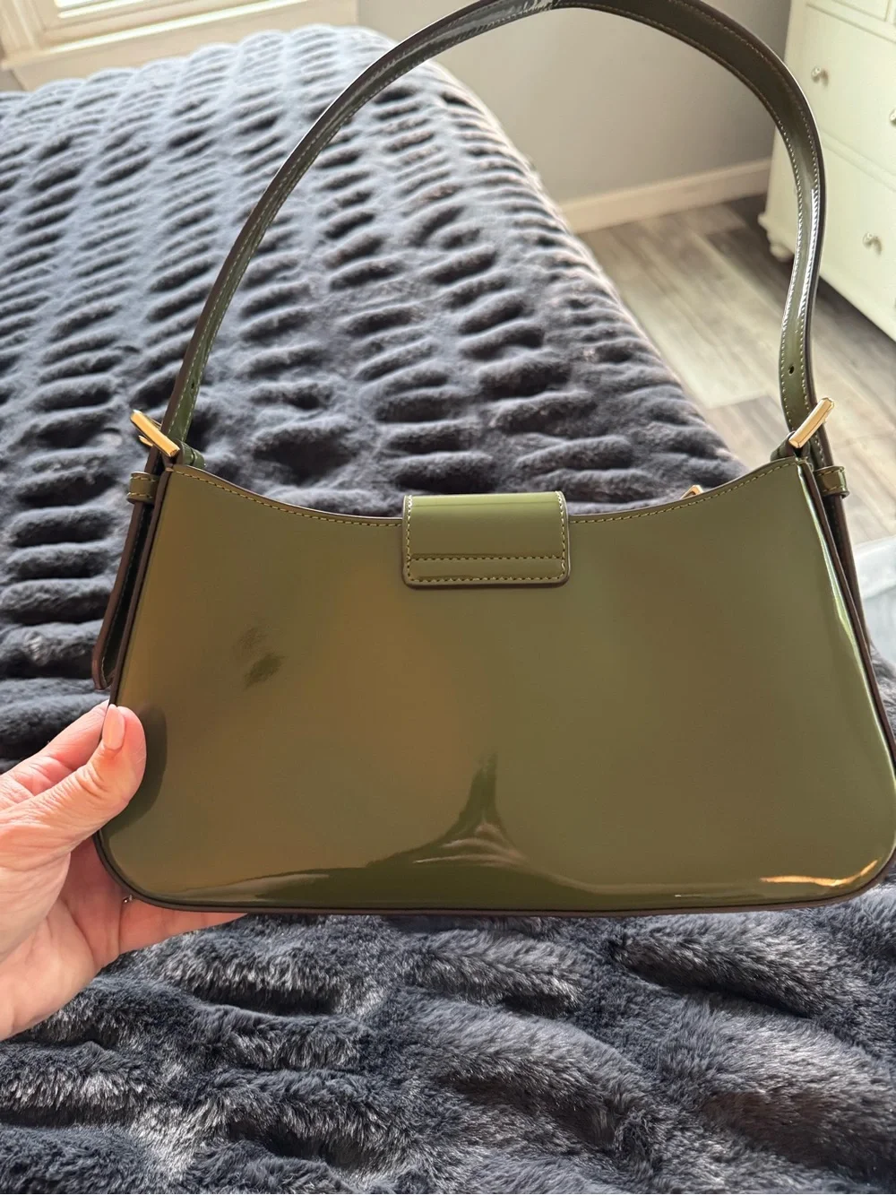 kate spade Olive Green Patent Shoulder Bag with Gold Plaque